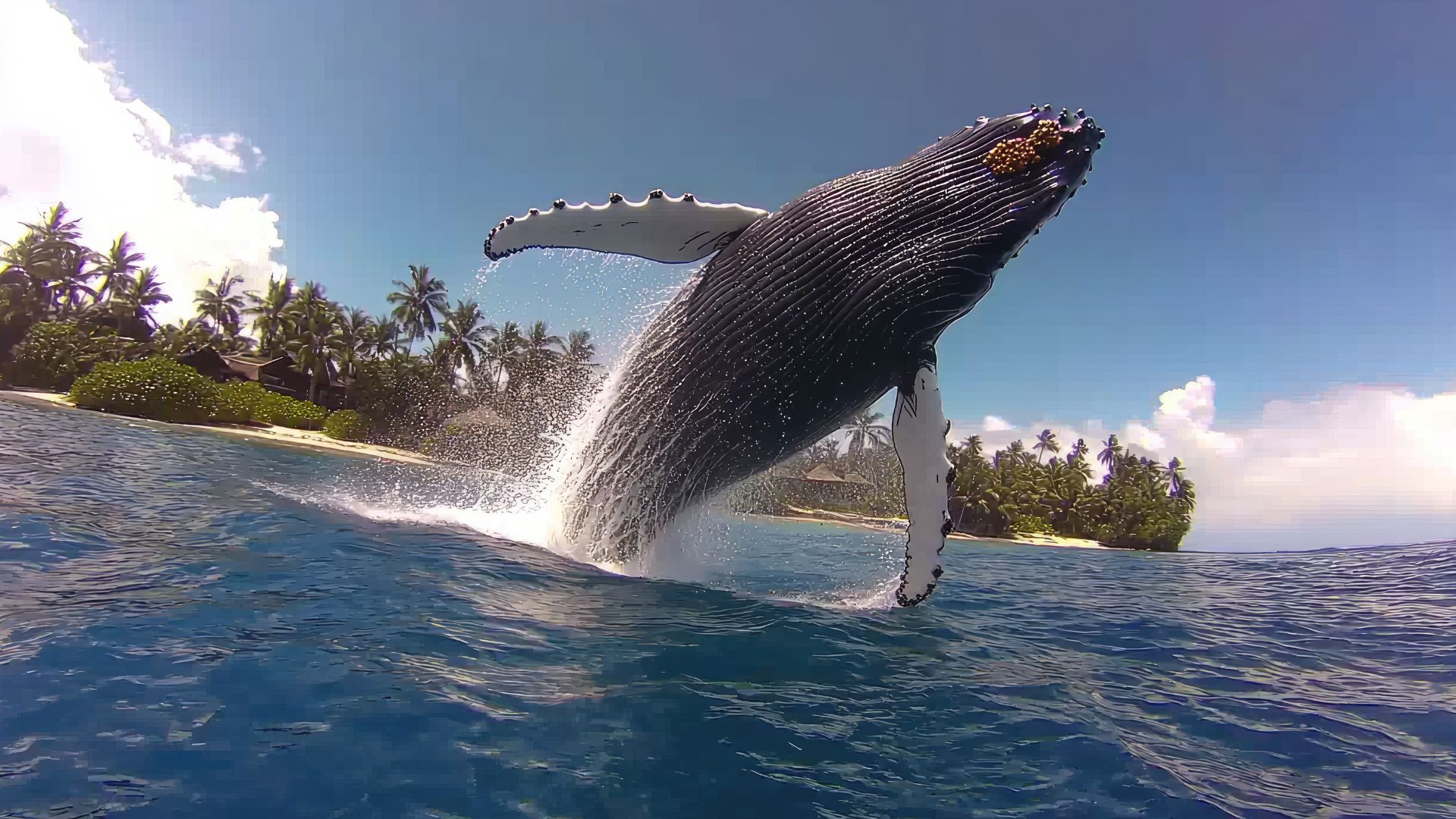 Ballena saliendo abruptamente a respirar a la superficie.
